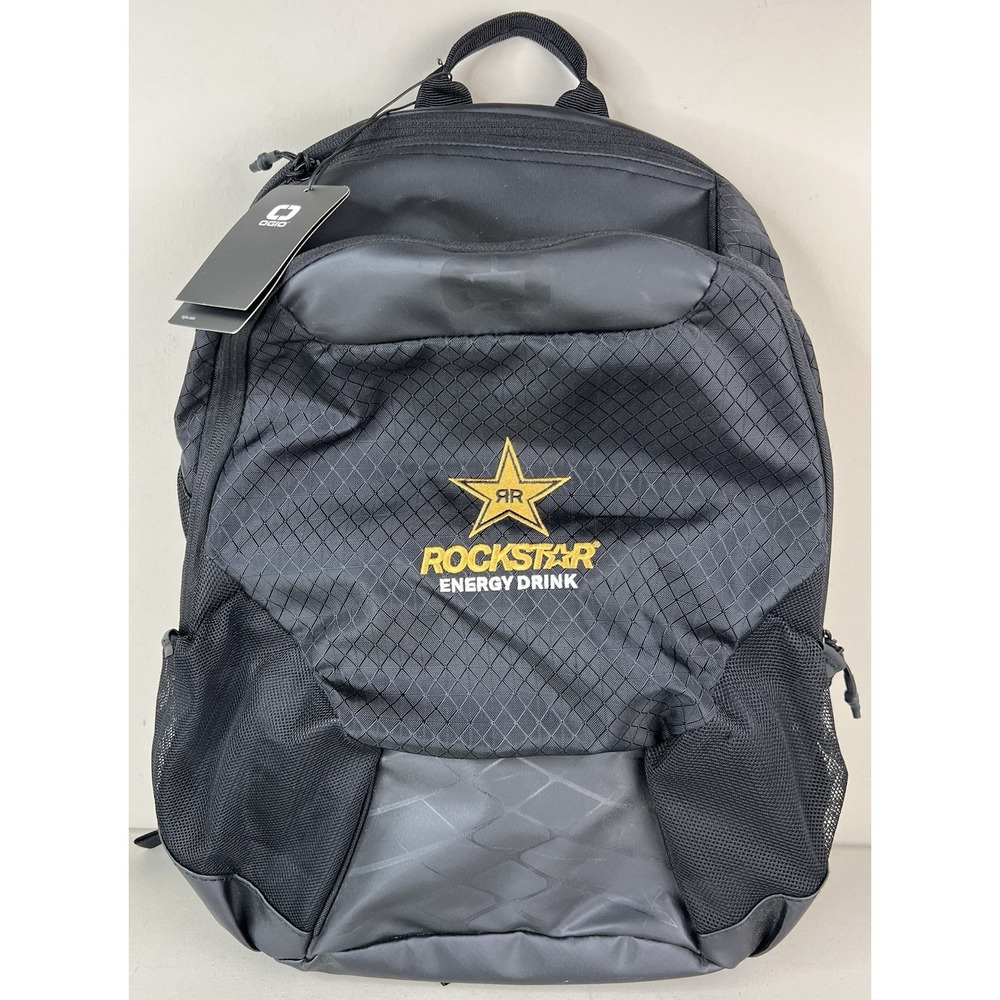 NEW Rockstar Energy Drink Ogio Backpack Black Yellow White Embroidered Logo